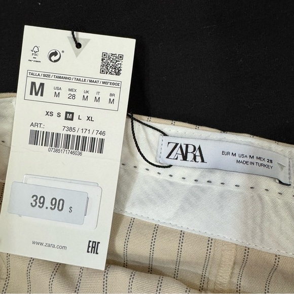 NWT ZARA Beige Vertical Striped Skirt with Single Pocket Double Side Slit Skirt - Picture 9 of 13